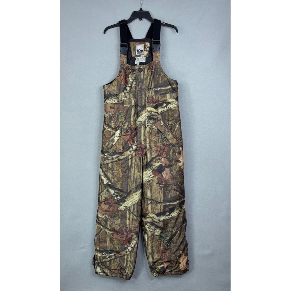10X Camo Overalls Men Medium Regular Brown Tree Pattern Insulated Hunting Bibs